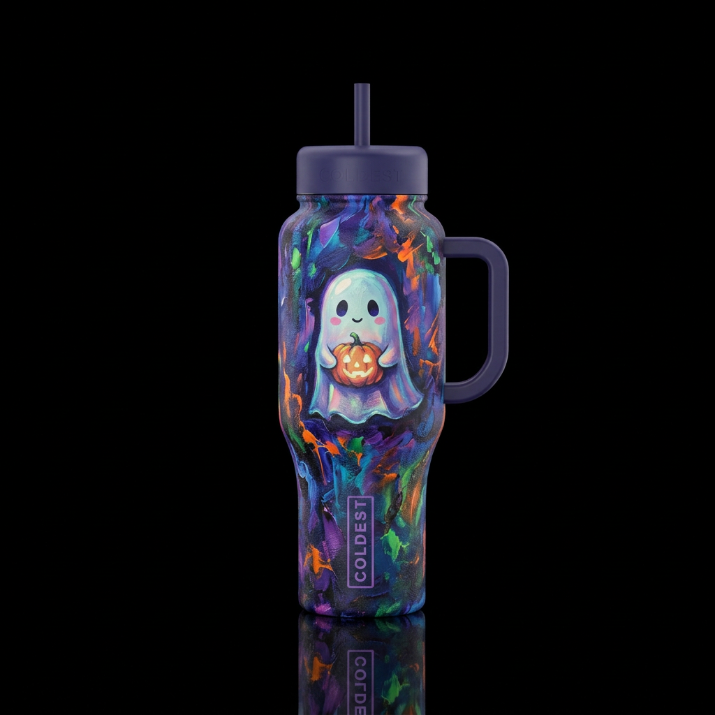 Cute ghost holding a pumpkin,  twilight,  glowie, ... water bottle design