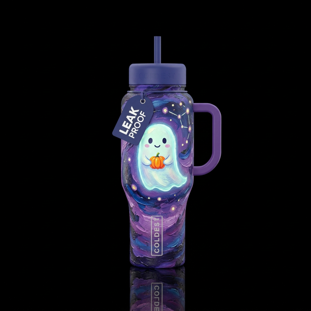 Cute ghost holding a pumpkin,  twilight,  glowie, ... water bottle design