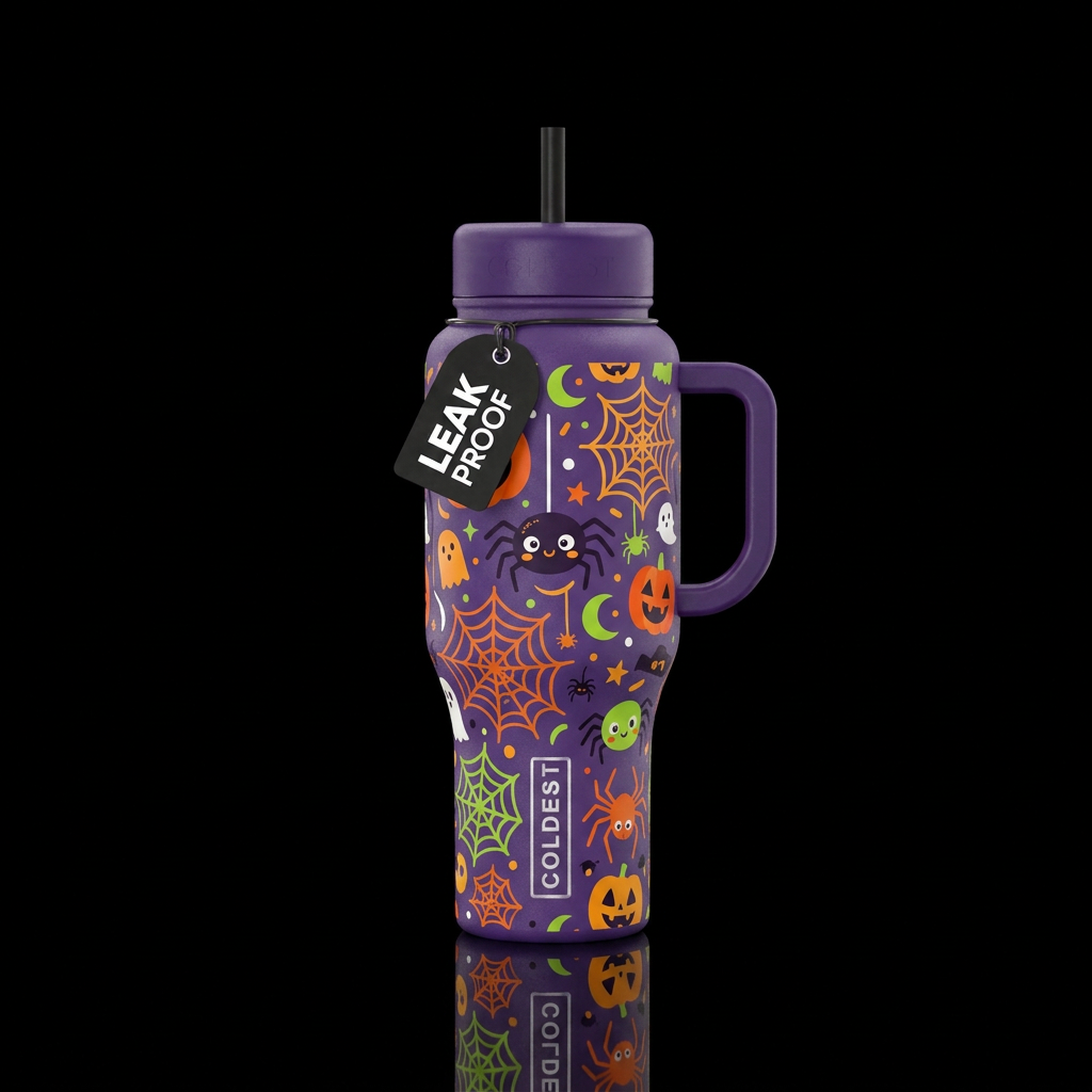 Cartoon,  cute little spider,  web, Halloween vibe... water bottle design