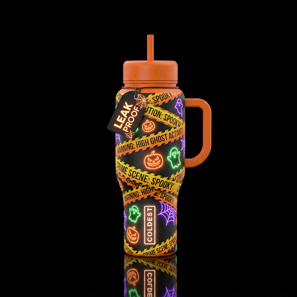 Warning tape, caution tape across the bottle,  glo... water bottle design