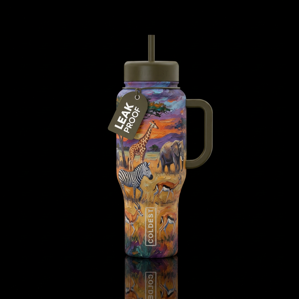 Zebra,  giraffe, elephant,  gazelles, safari,  art... water bottle design
