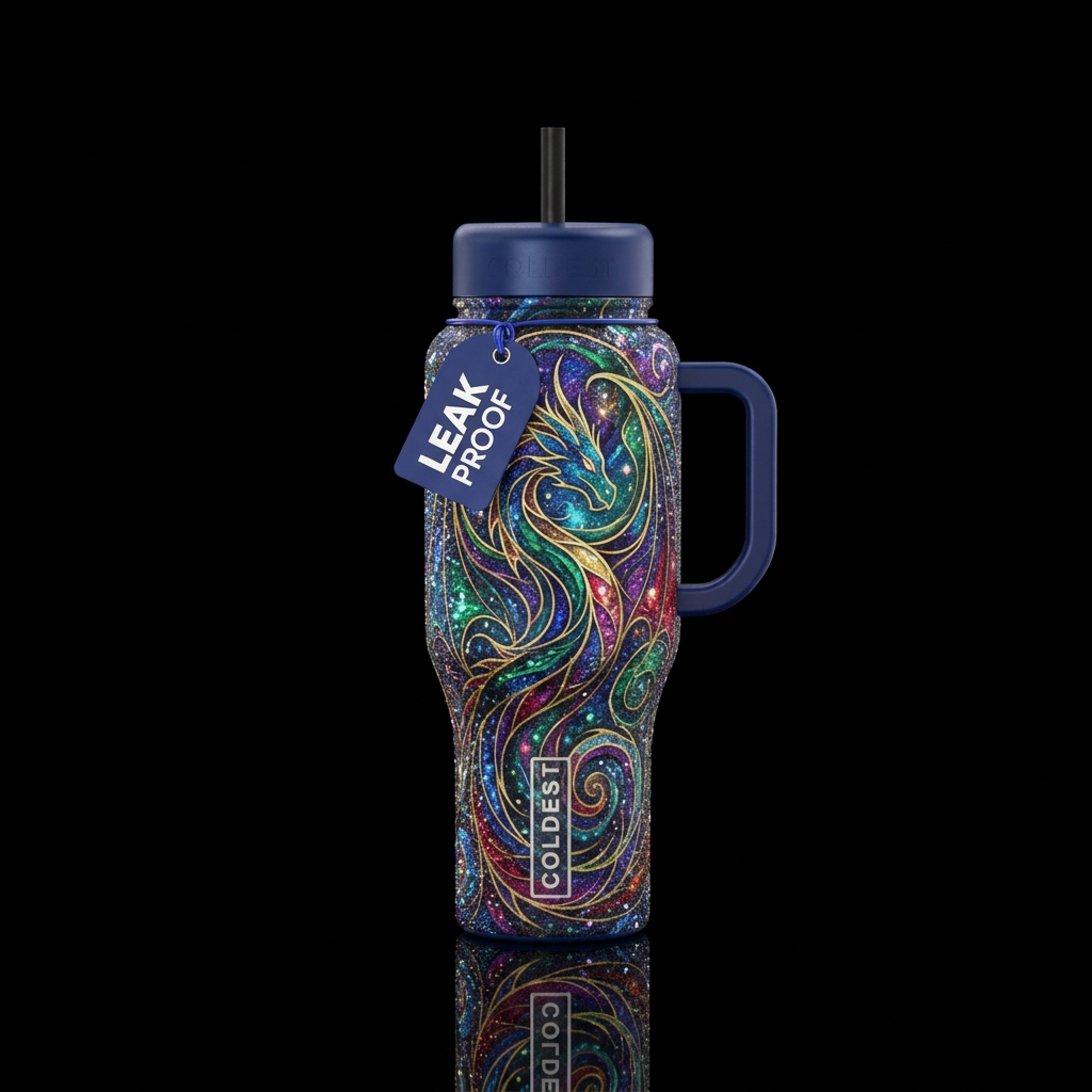 Sparkly,, dragon, swirls, magical, abstract, artis... water bottle design