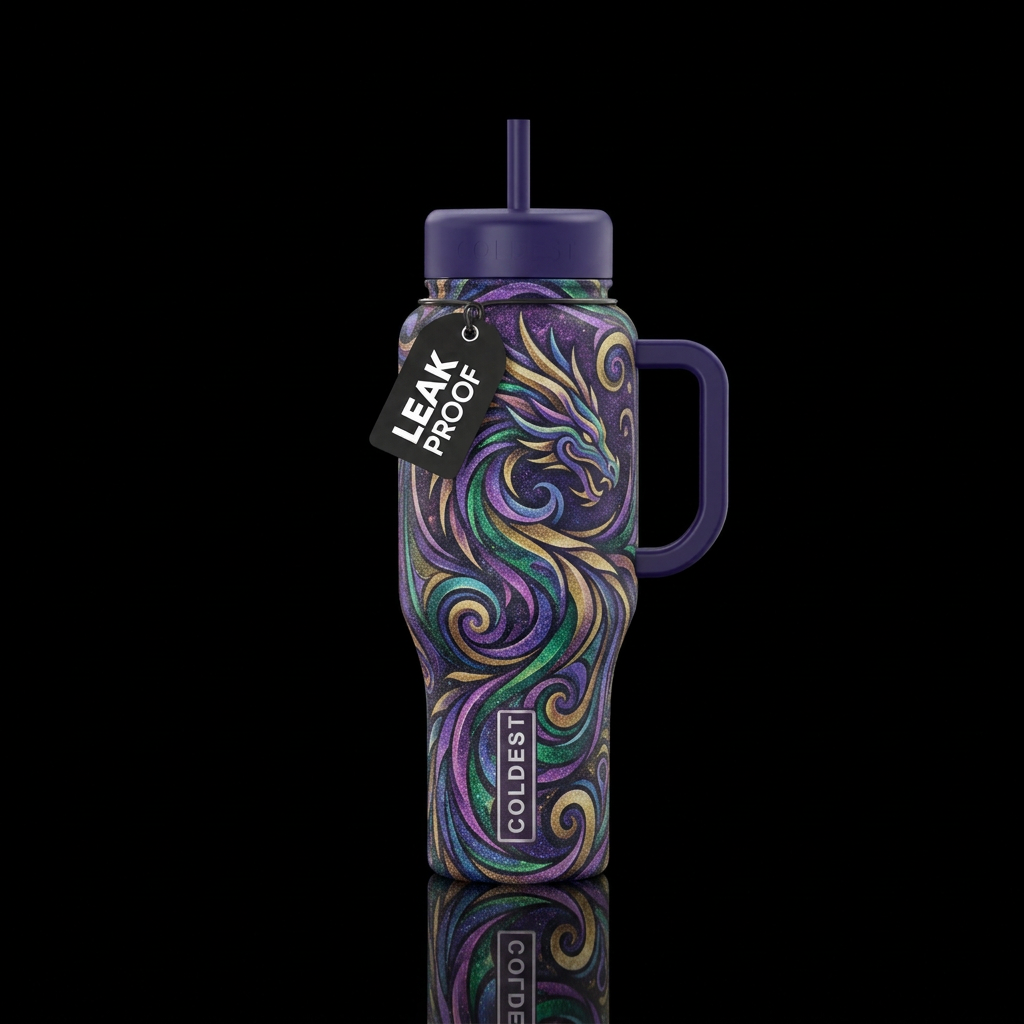 Sparkly,, dragon, swirls, magical, abstract, artis... water bottle design