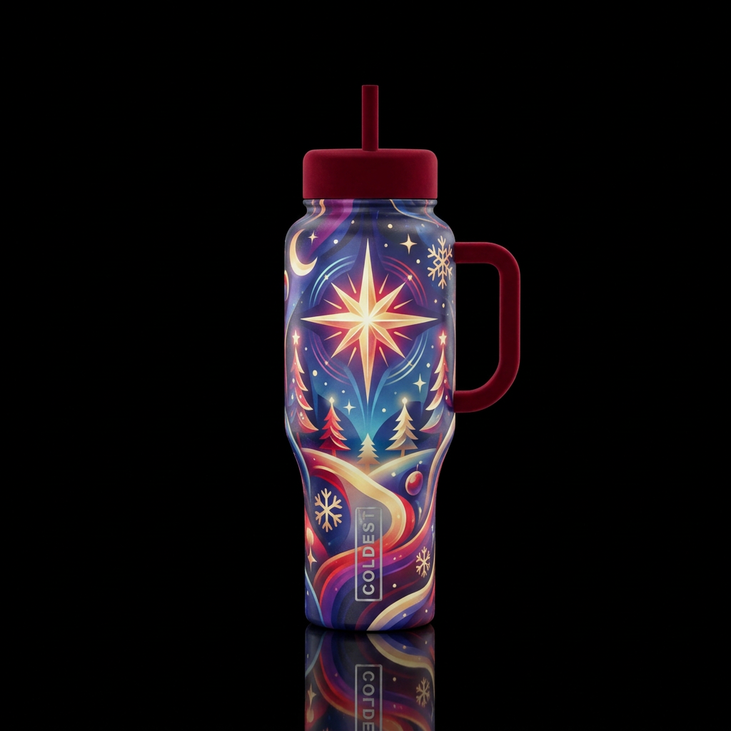 artistic, stylistic,  north star, glowie,  abstrac... water bottle design