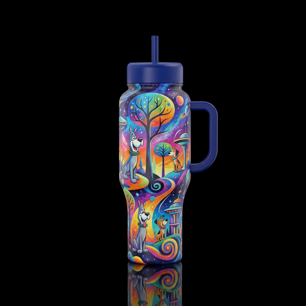 Dogs design in the Jetson tv show and trees abstra... water bottle design