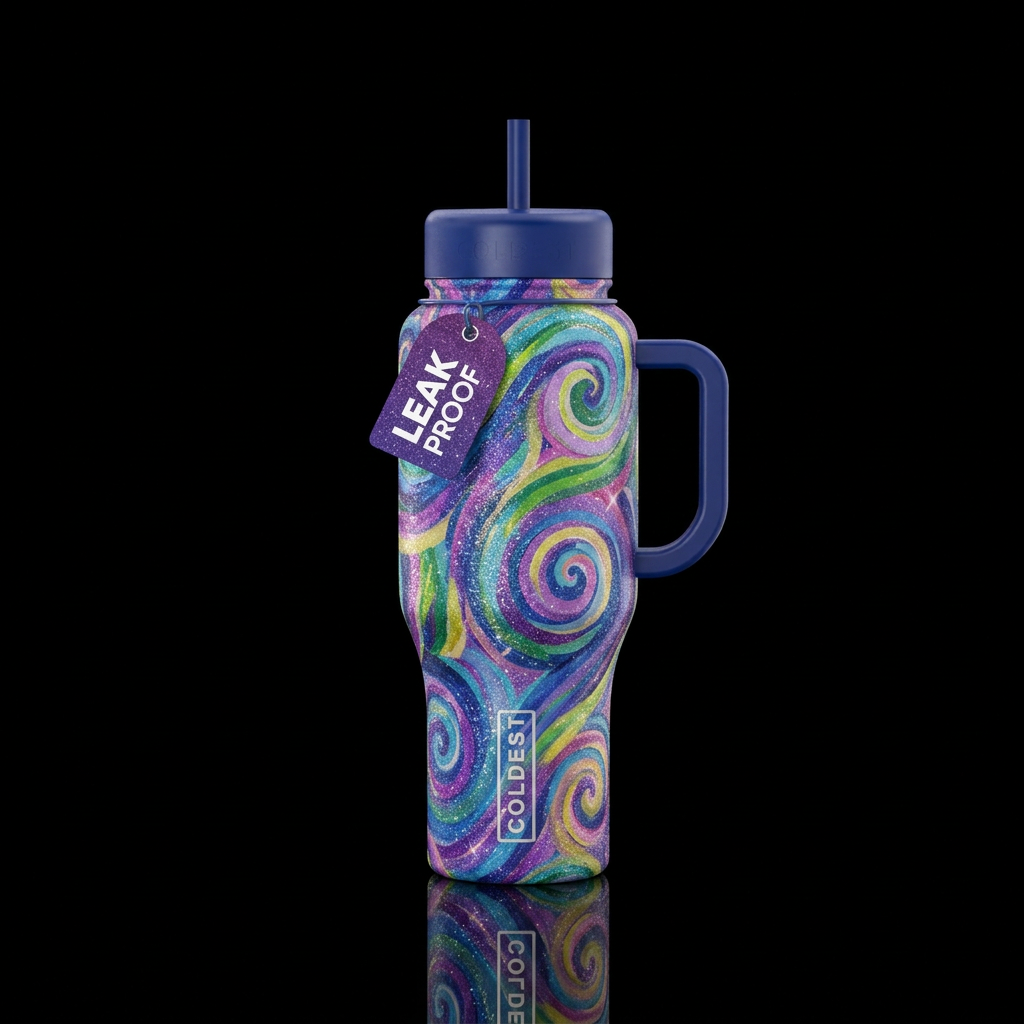Paint brush, sparkly,  swirls,  spirals,  abstract... water bottle design