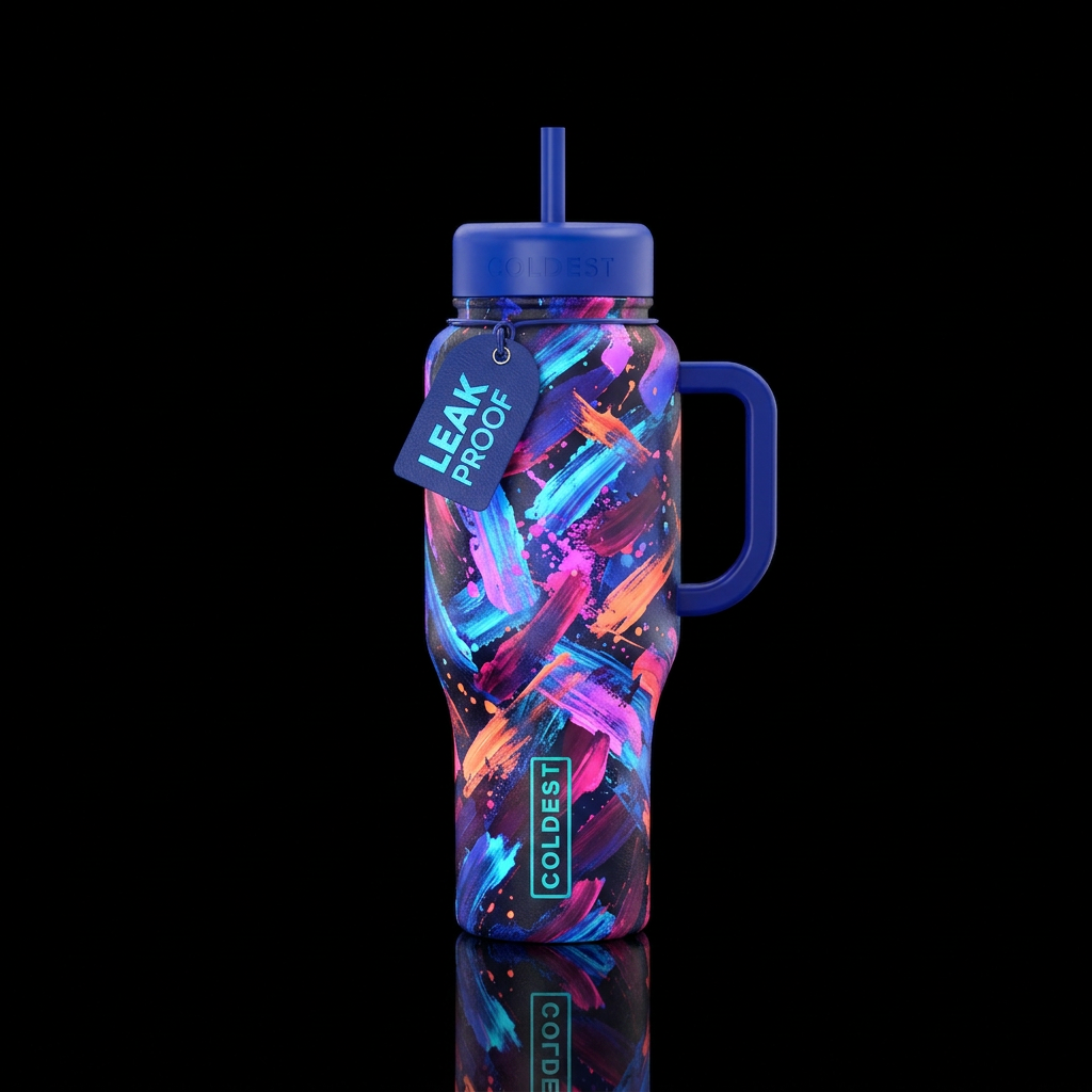 Paint brush strokes,  glowie,  artistic,  abstract water bottle design