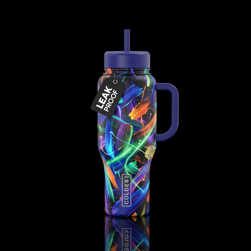 Paint brush strokes,  glowie,  artistic,  abstract water bottle design