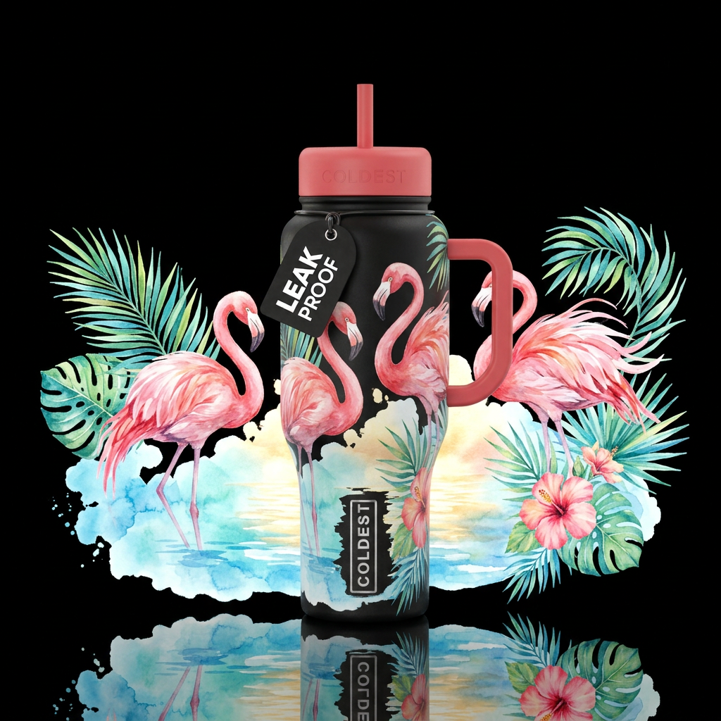 Watercolor,  Flamingo,  water,  summer,  beautiul,... water bottle design
