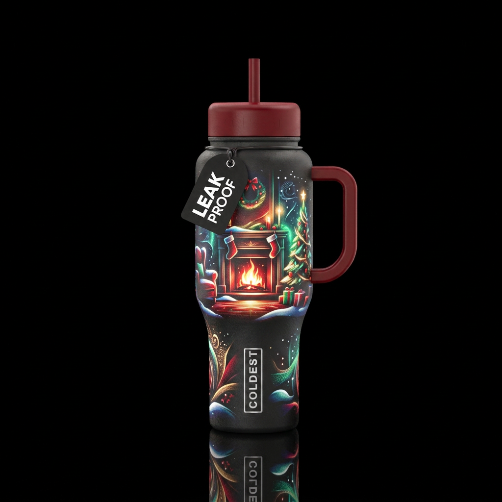 Christmas,  wonderland,  fireplace,  abstract,  ar... water bottle design