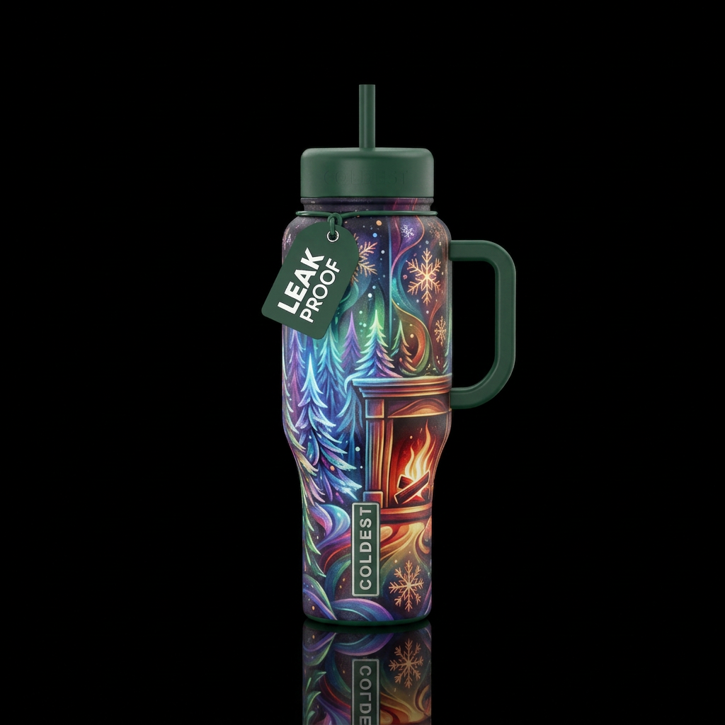 Christmas,  wonderland,  fireplace,  abstract,  ar... water bottle design