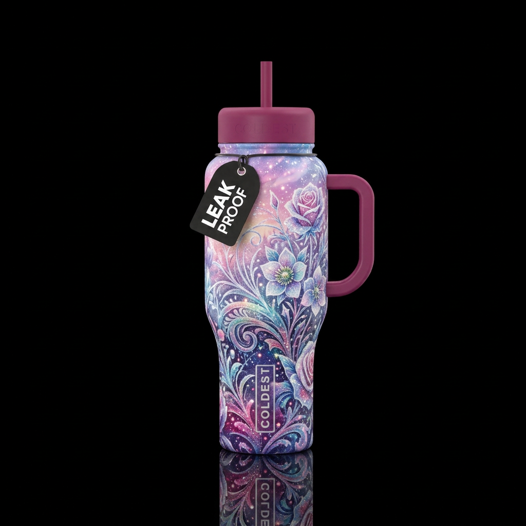 Garden,  dawn, sparkly, abstract design,  winter w... water bottle design