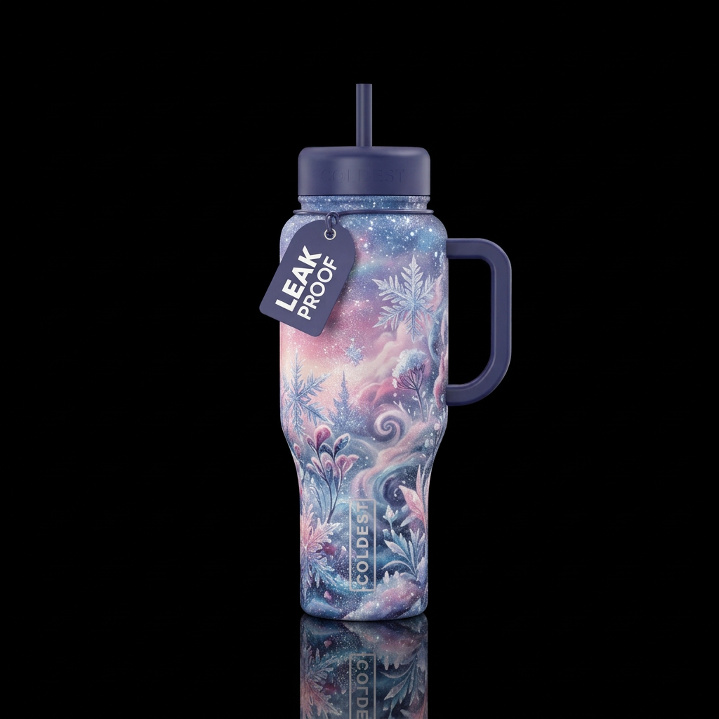Garden,  dawn, sparkly, abstract design,  winter w... water bottle design