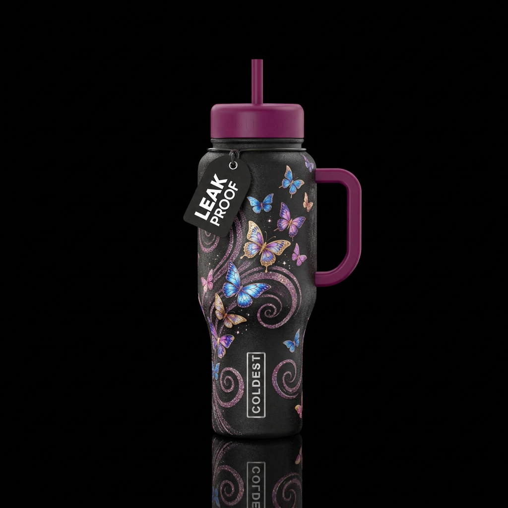 Butterflies 🦋,  flying,  sparkly,  spirals and sw... water bottle design