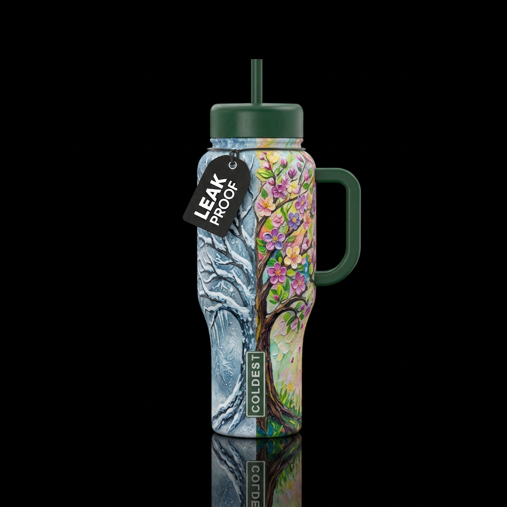 Tree, half winter  the other have spring,  artisti... water bottle design