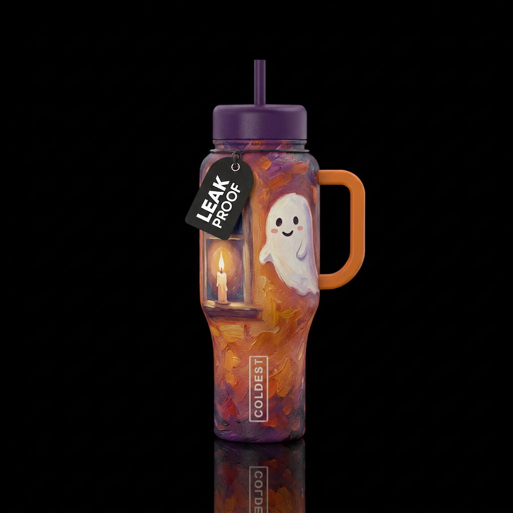 Candle in a window,  cute ghost,  glowie,  texture... water bottle design