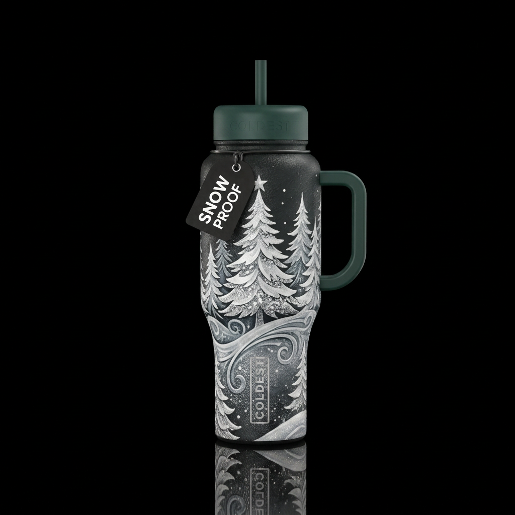 White Christmas tree,  texture,  sparkly,  swirls,... water bottle design
