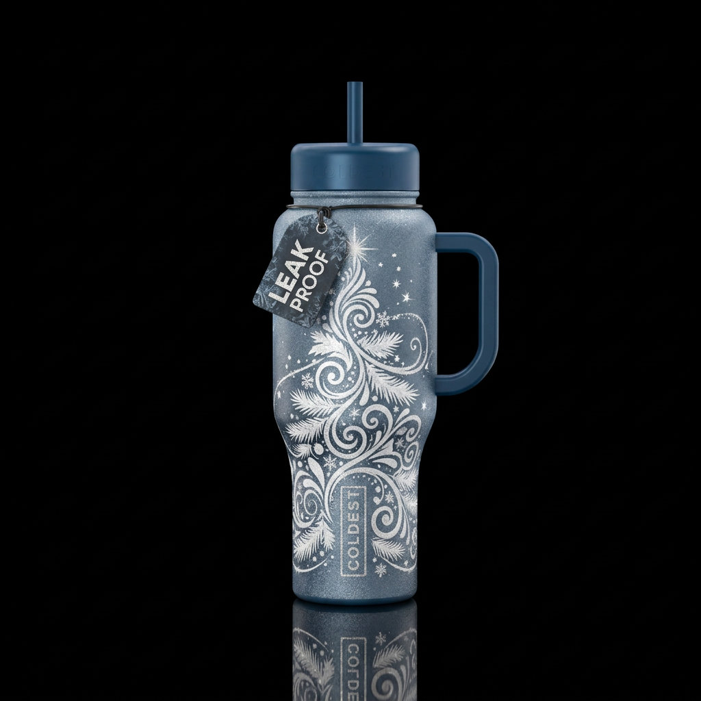 White Christmas tree,  texture,  sparkly,  swirls,... water bottle design