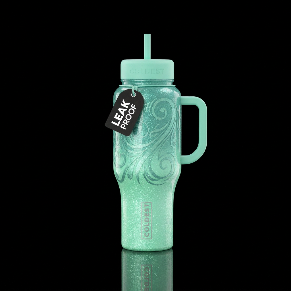 Mint , ombre,  sparkly, beautiul fantasy swirls, s... water bottle design