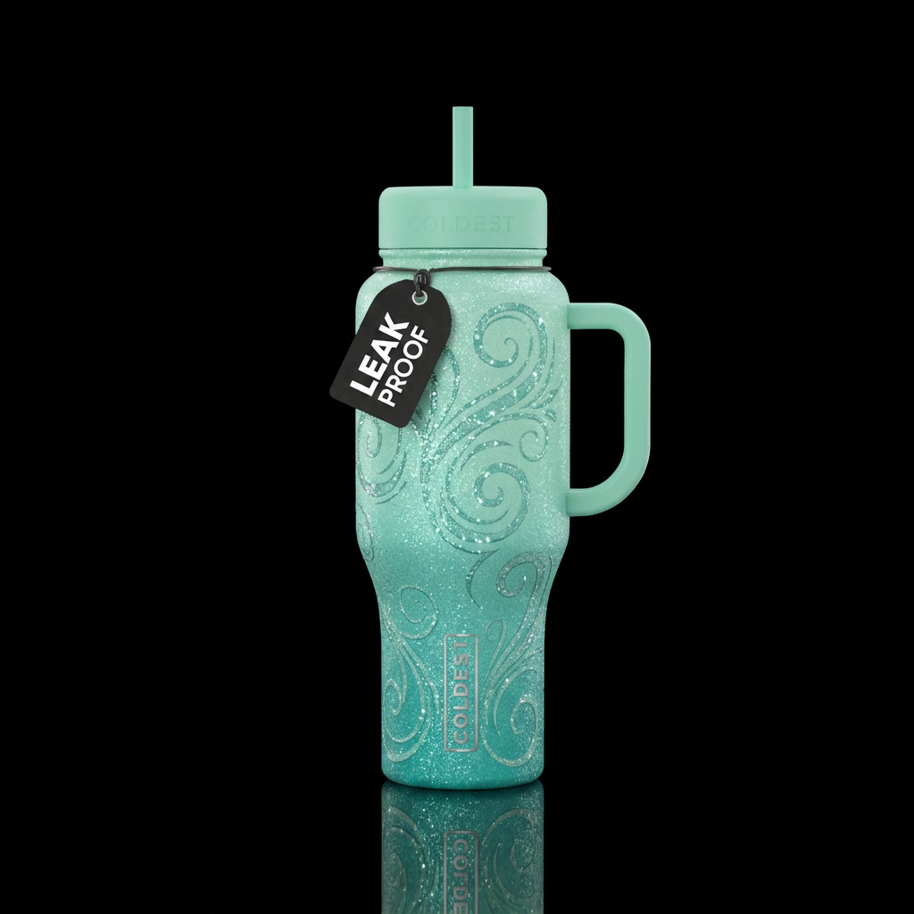 Mint , ombre,  sparkly, beautiul fantasy swirls, s... water bottle design