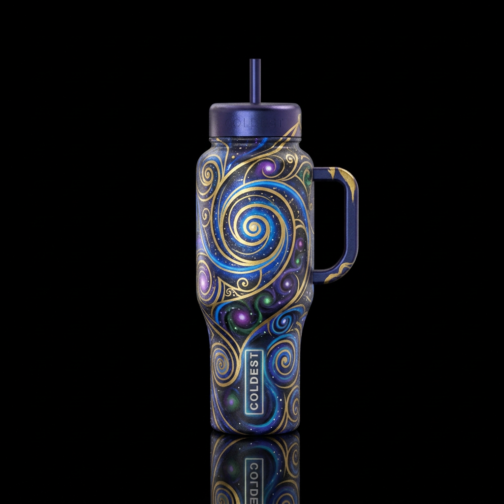 luxurious, wizard, fantasy, painted, spirals, swir... water bottle design