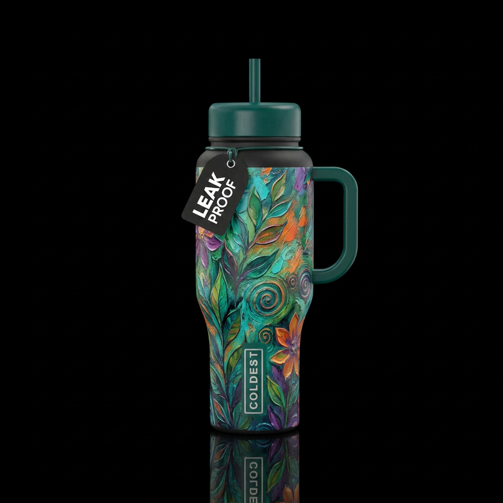 Leaves,  flowers,  texture painting,  artistic,  s... water bottle design