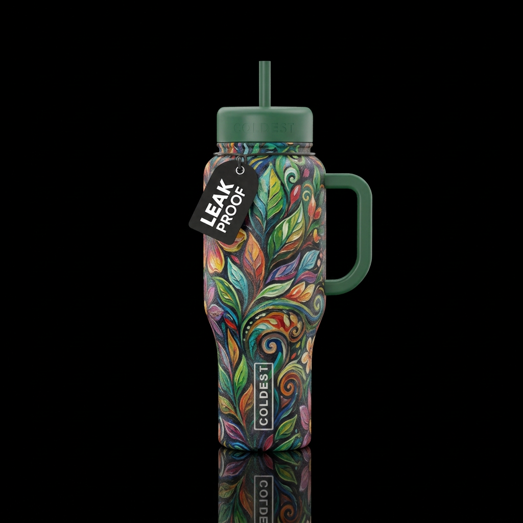 Leaves,  flowers,  texture painting,  artistic,  s... water bottle design