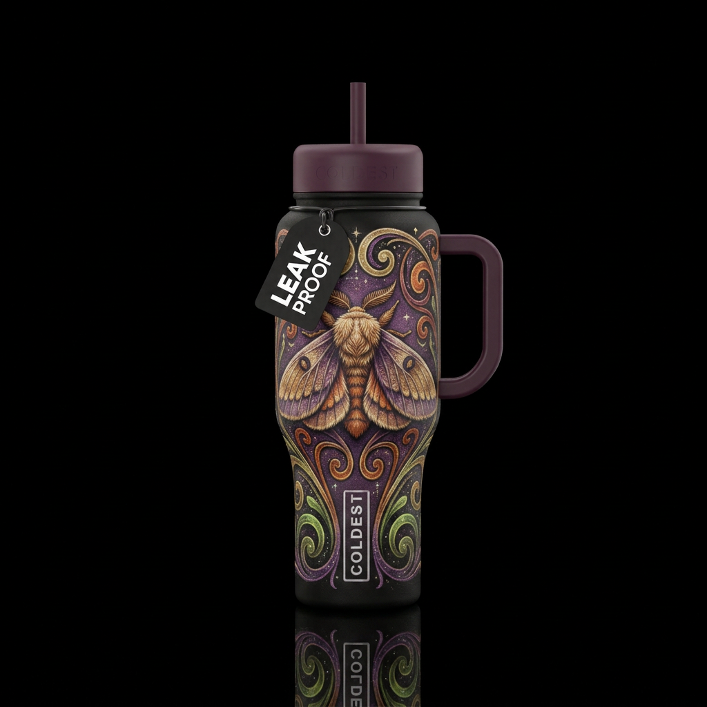 Fuzzy moth,  swirls,  sparkly,  Halloween,  artist... water bottle design