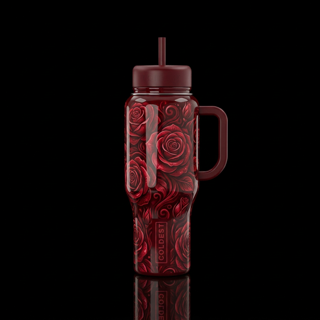 Rosebud, roses, dark red, artistic,  abstract,  sw... water bottle design