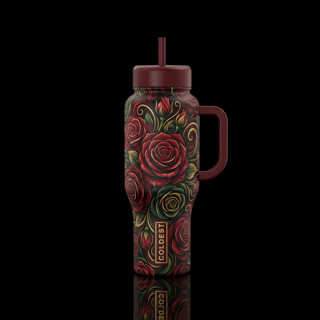 Rosebud, roses, dark red, artistic,  abstract,  sw... water bottle design