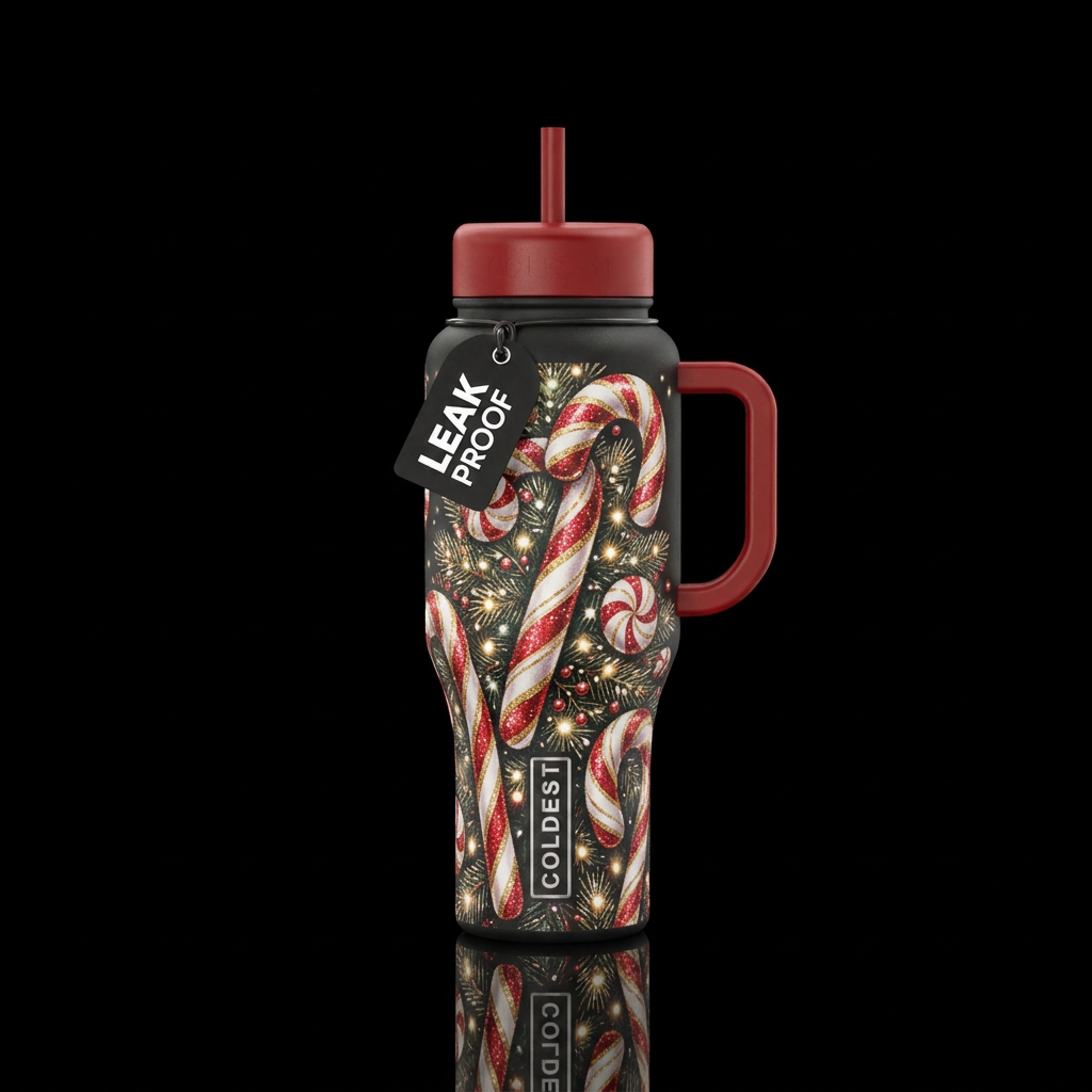Candy canes on a Christmas tree,  sparkly,  spiral... water bottle design