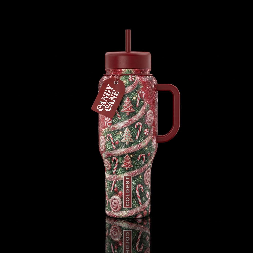 Candy canes on a Christmas tree,  sparkly,  spiral... water bottle design