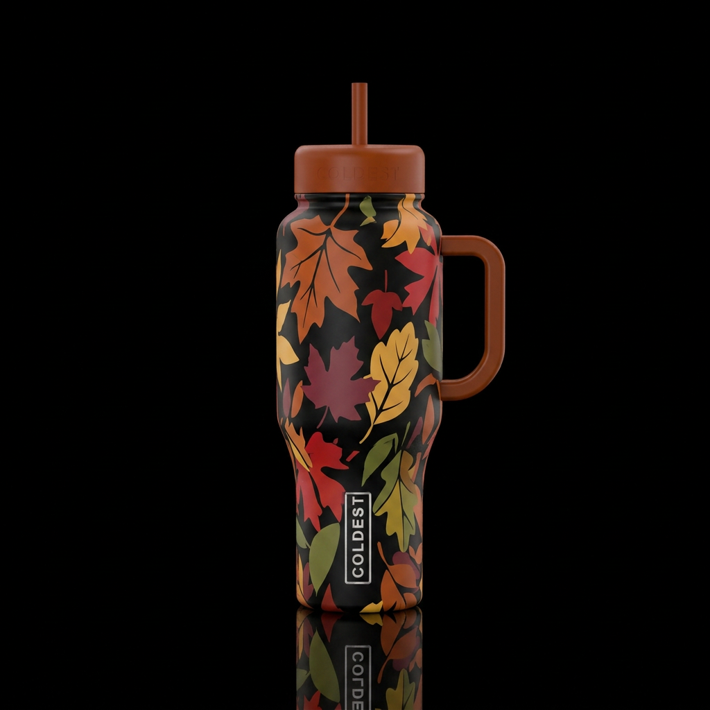 Silhouette of leaves falling from a tree ,fall col... water bottle design
