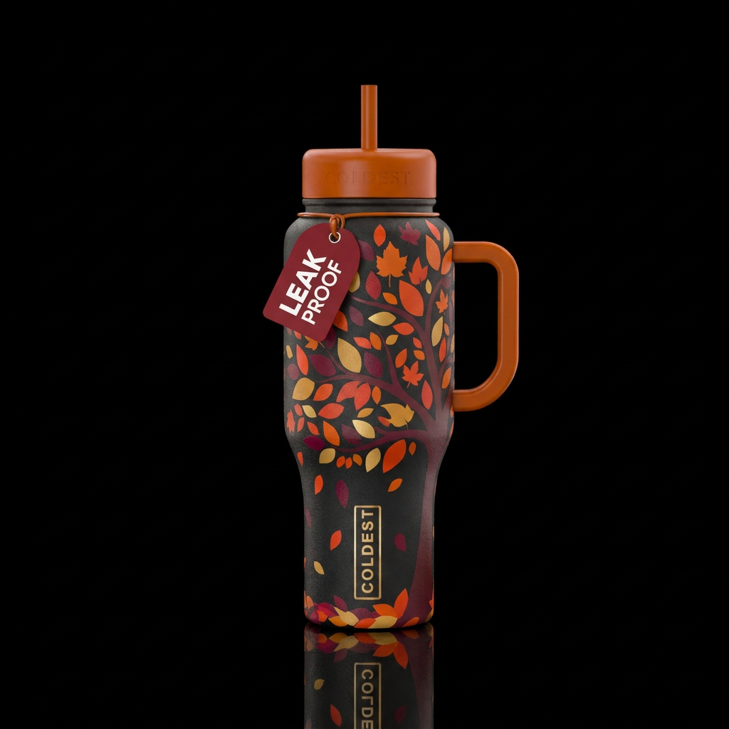 Silhouette of leaves falling from a tree ,fall col... water bottle design