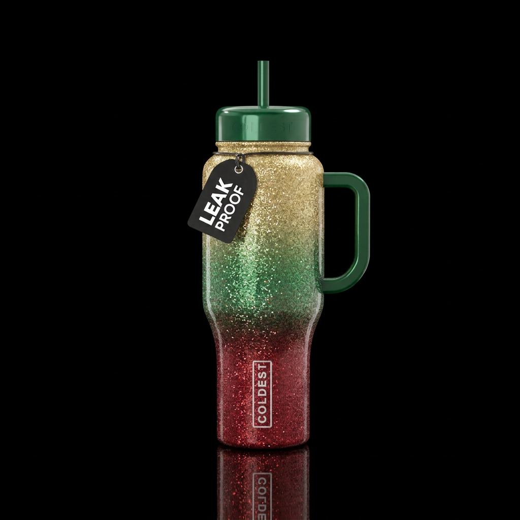 ombre Christmas colors. Sparkly water bottle design