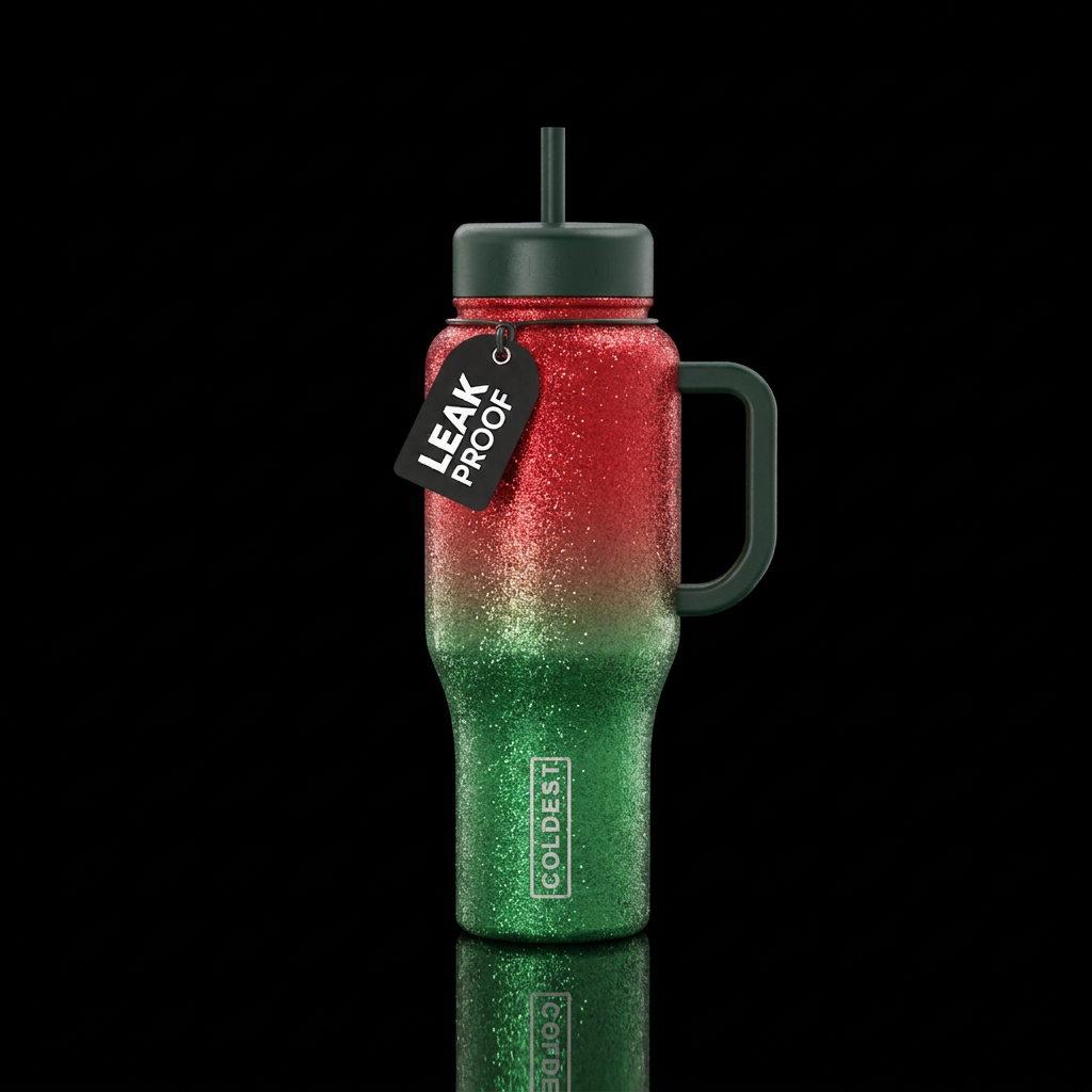 ombre Christmas colors. Sparkly water bottle design