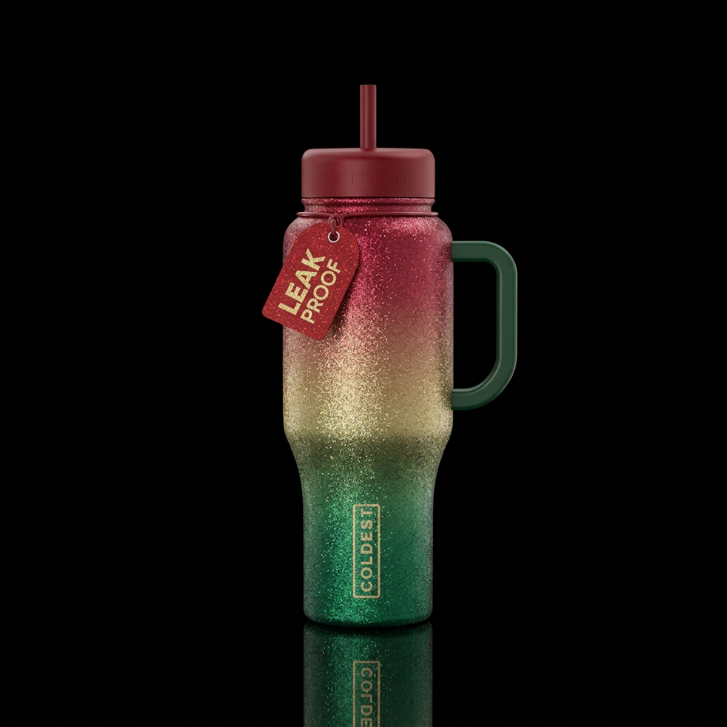 ombre Christmas colors. Sparkly water bottle design