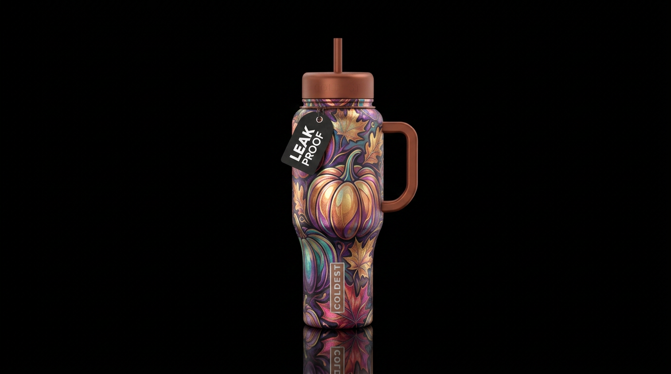 Irridescent, pumpkins,  leaves,  fall colors,  bea... water bottle design