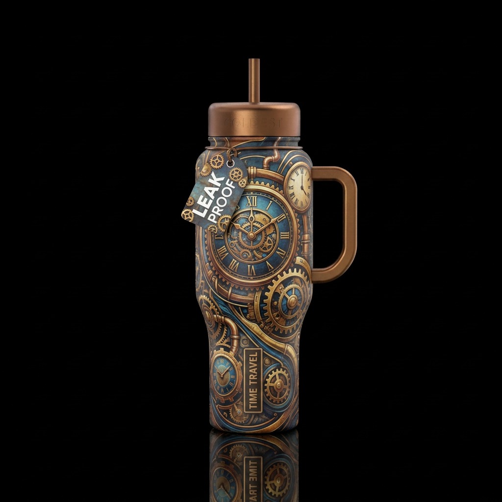 Clocks and gears water bottle design