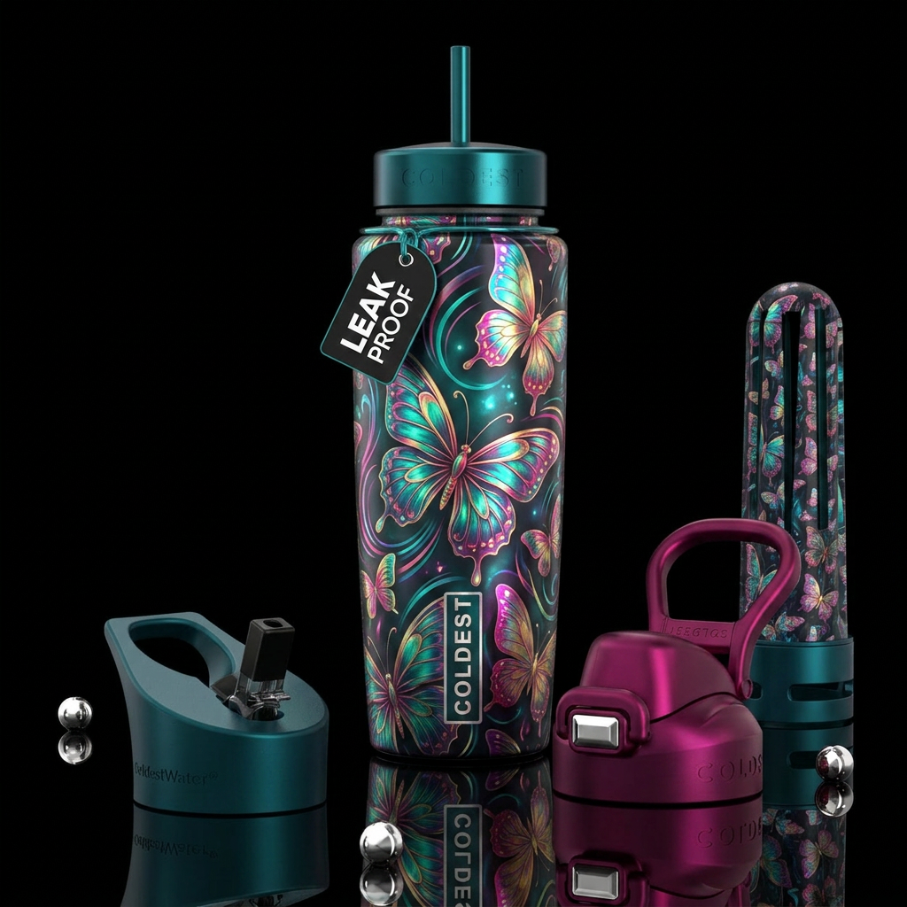 butterfly, swirls, modern, beautiul, glowie water bottle design