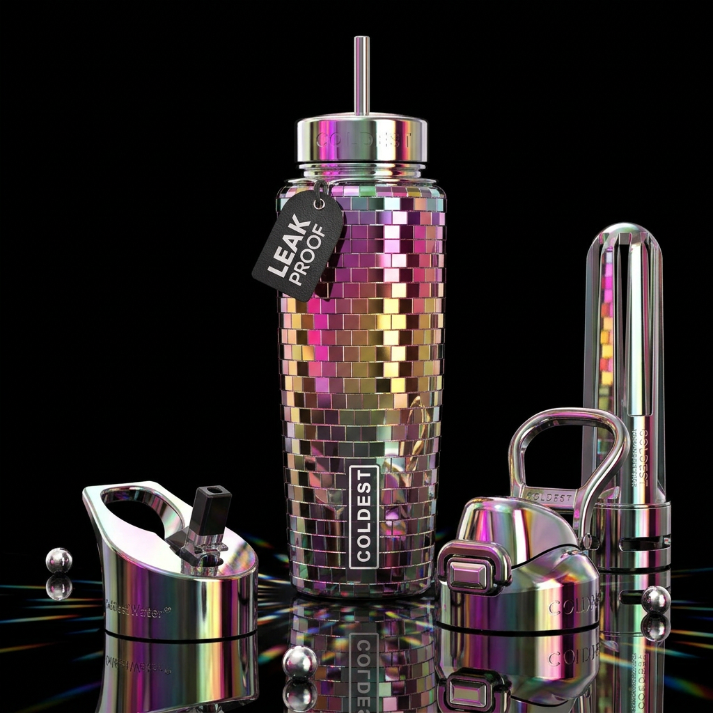 Large round disco ball, retro, beautiul water bottle design
