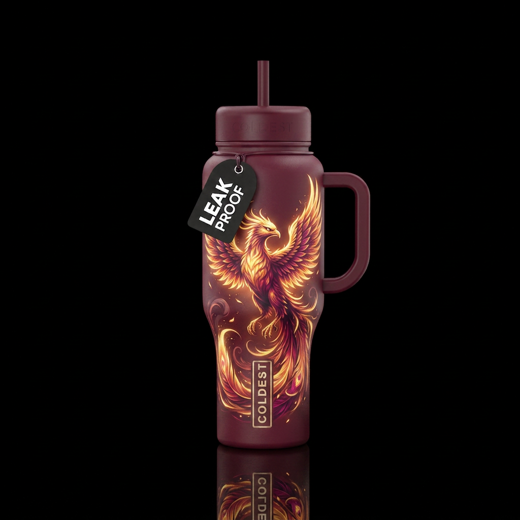 Phoenix rising from ashes, burgundy bottle,  beaut... water bottle design
