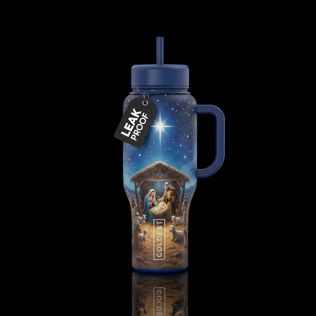 Let Us Adore Him water bottle design