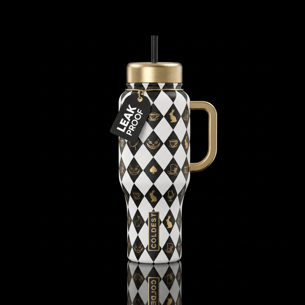 We’re All Mad Here water bottle design