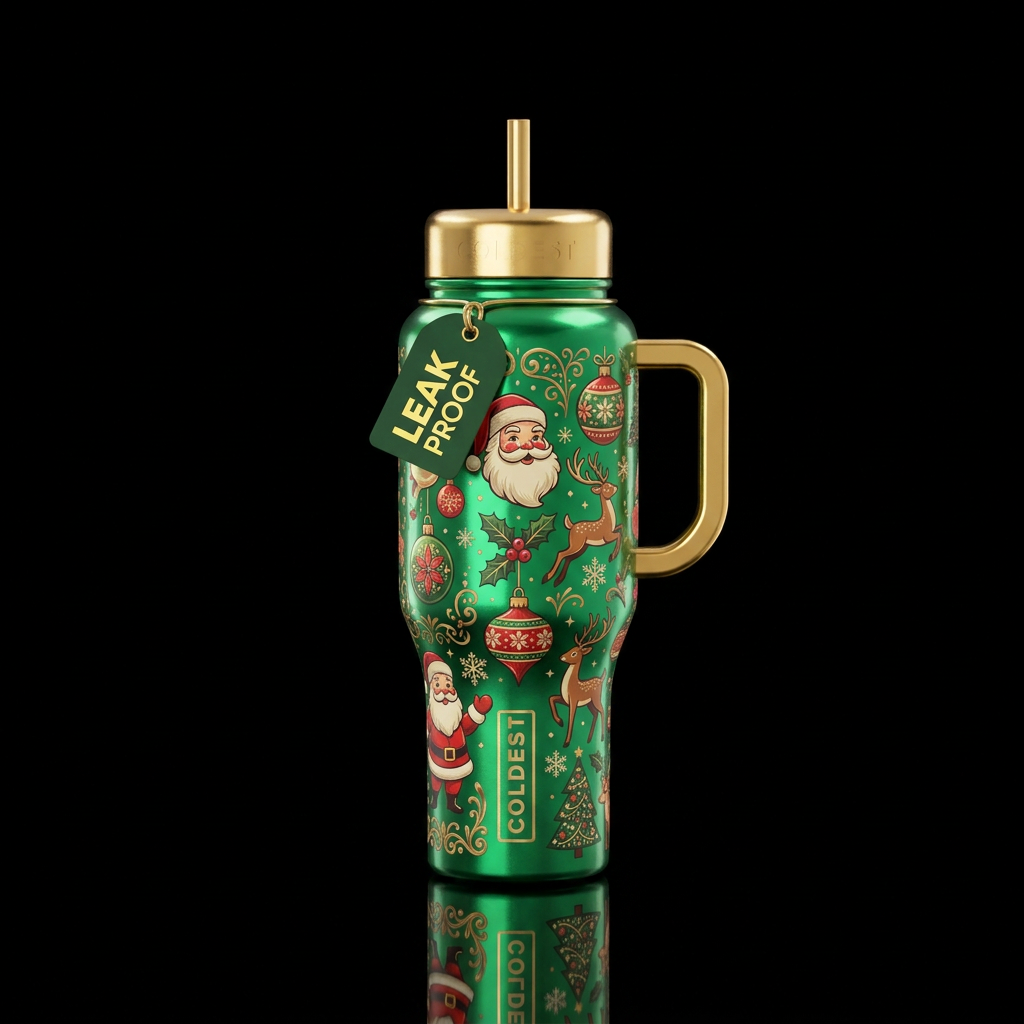 Kitschy Christmas water bottle design