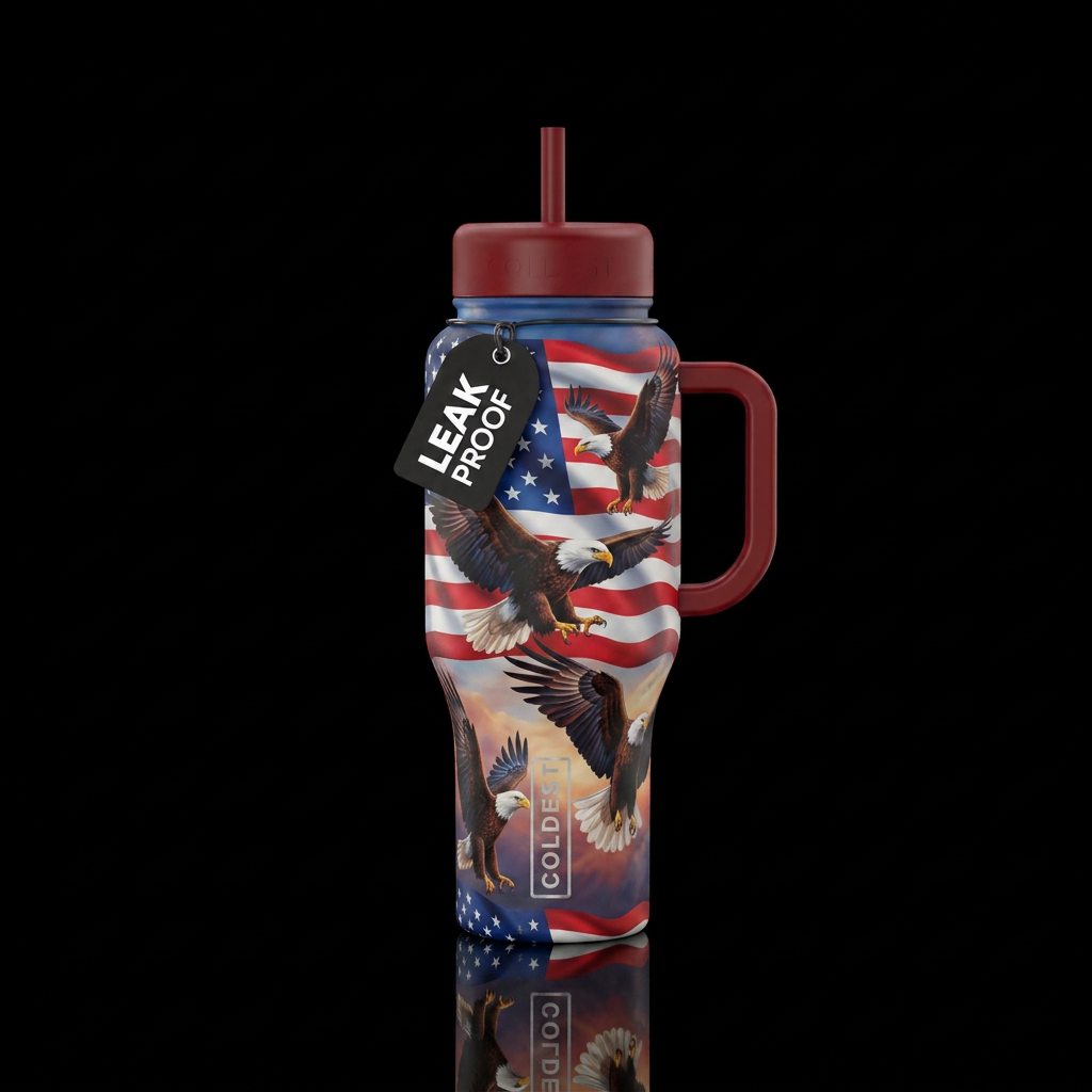 Eagles with flag water bottle design