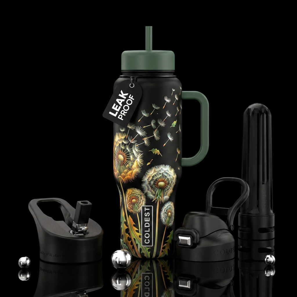 Dandelions in the wind water bottle design