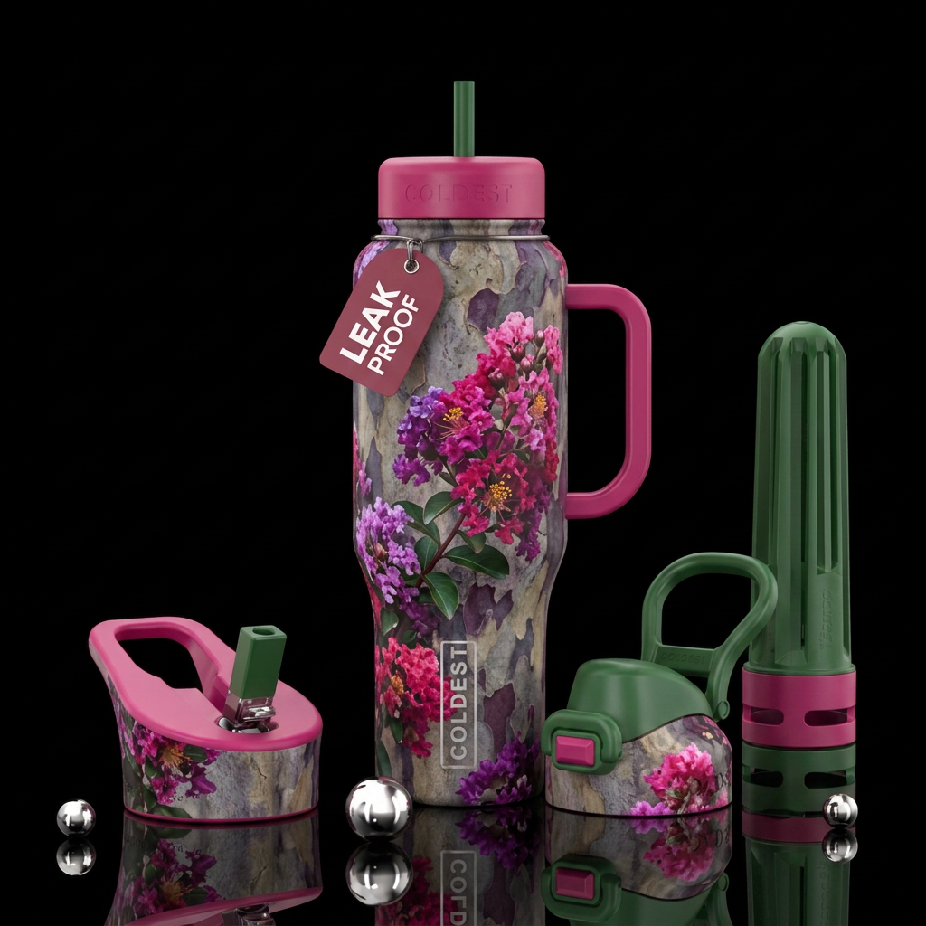 Crepe myrtle water bottle design
