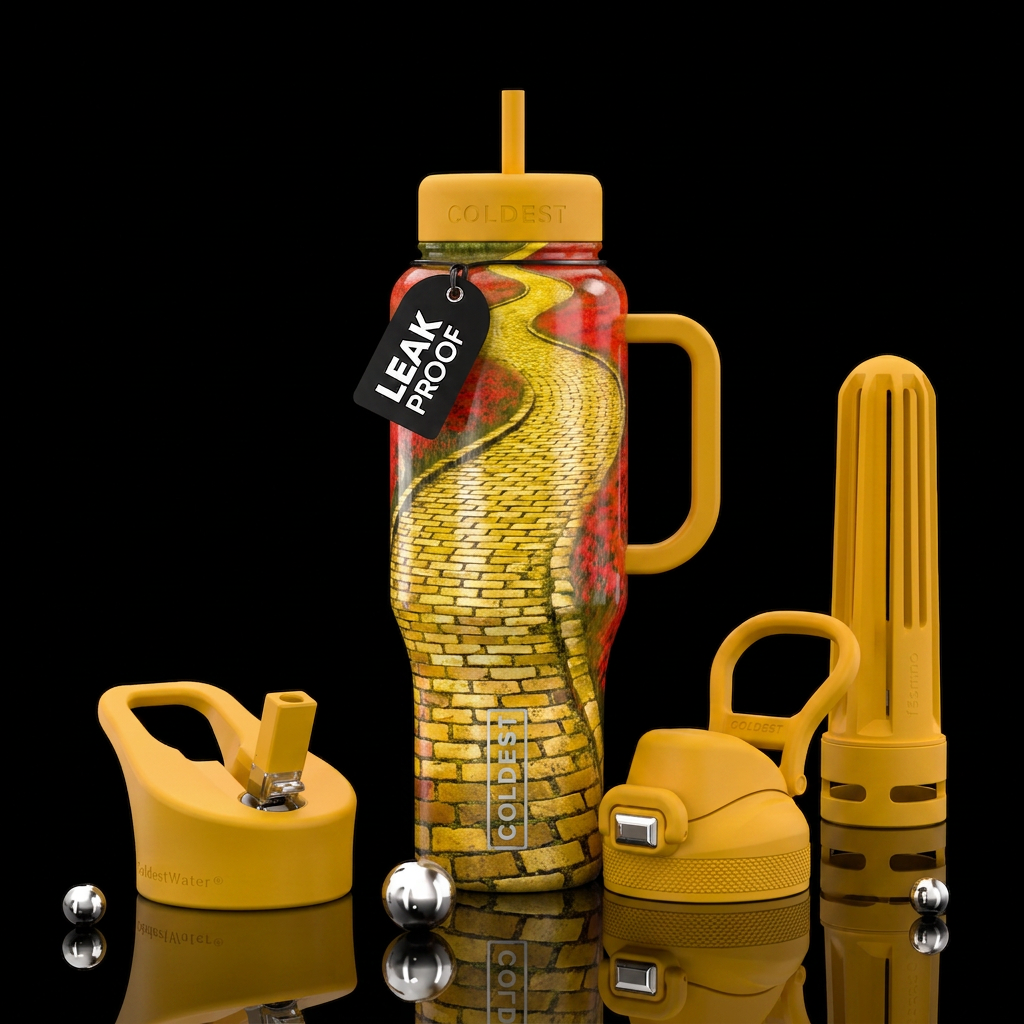 Yellow brick road water bottle design