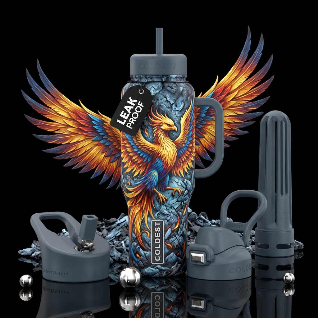 Phoenix rising from ashes water bottle design